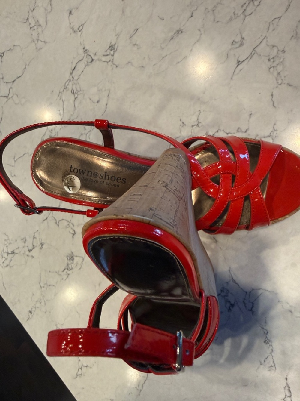 Red Patent Strappy Slingback Sandals - Picture 3 of 4